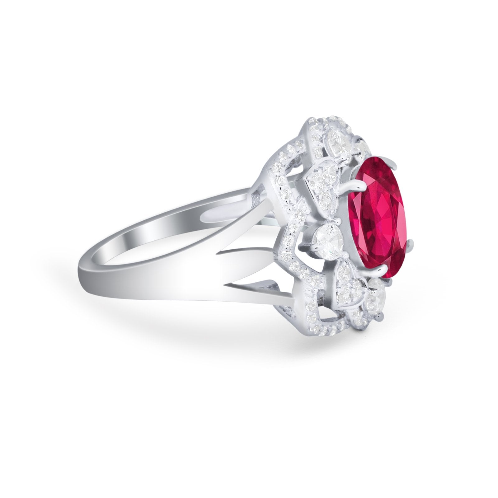 Art Deco Oval Wedding Ring Round Simulated Cubic Zirconia 925 Sterling Silver