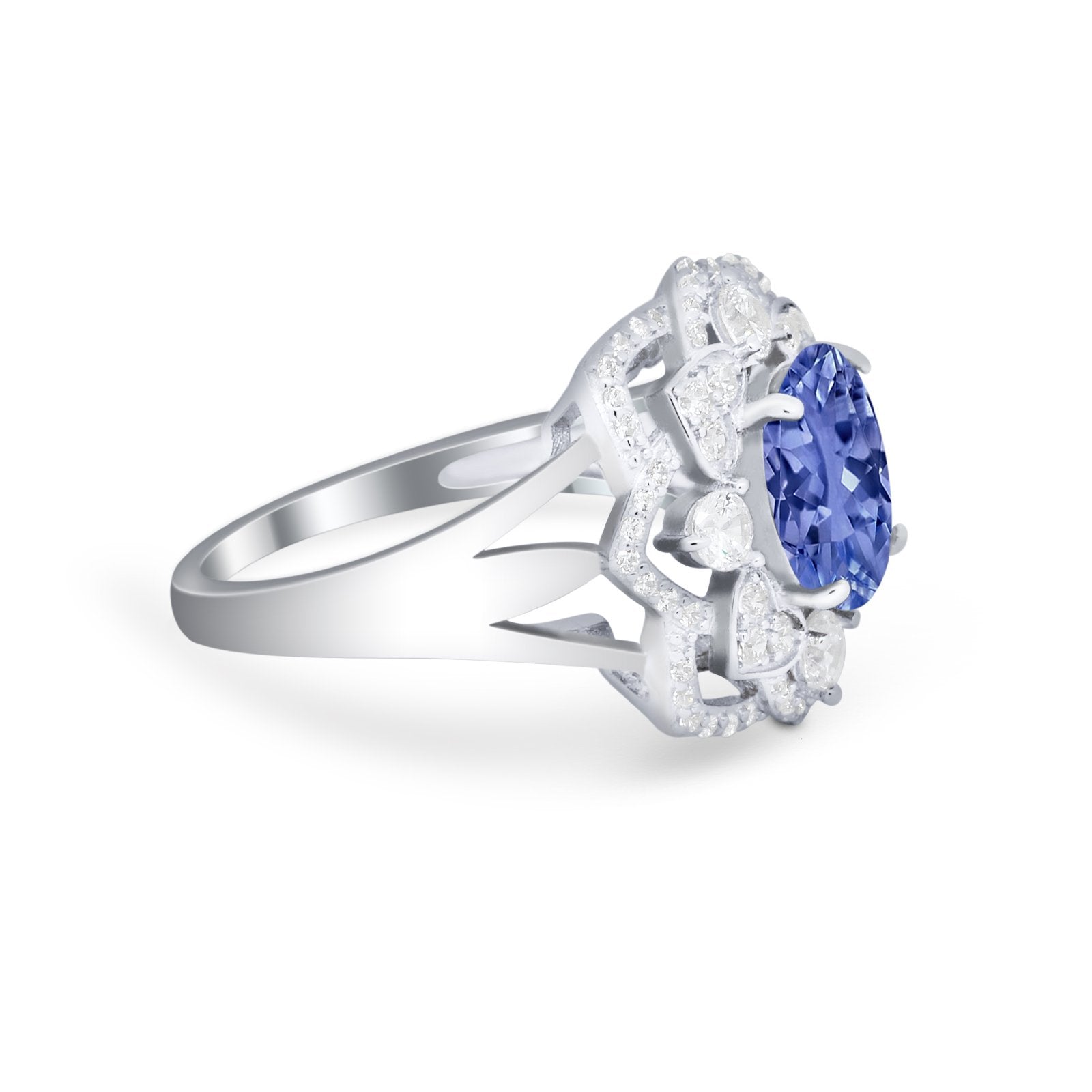 Art Deco Oval Wedding Ring Round Simulated Cubic Zirconia 925 Sterling Silver
