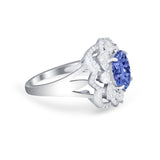 Art Deco Oval Wedding Ring Round Simulated Cubic Zirconia 925 Sterling Silver