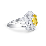 Art Deco Oval Wedding Ring Round Simulated Cubic Zirconia 925 Sterling Silver