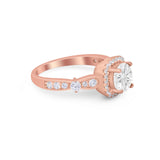 Vintage Art Deco Wedding Engagement Ring Round Cubic Zirconia 925 Sterling Silve-