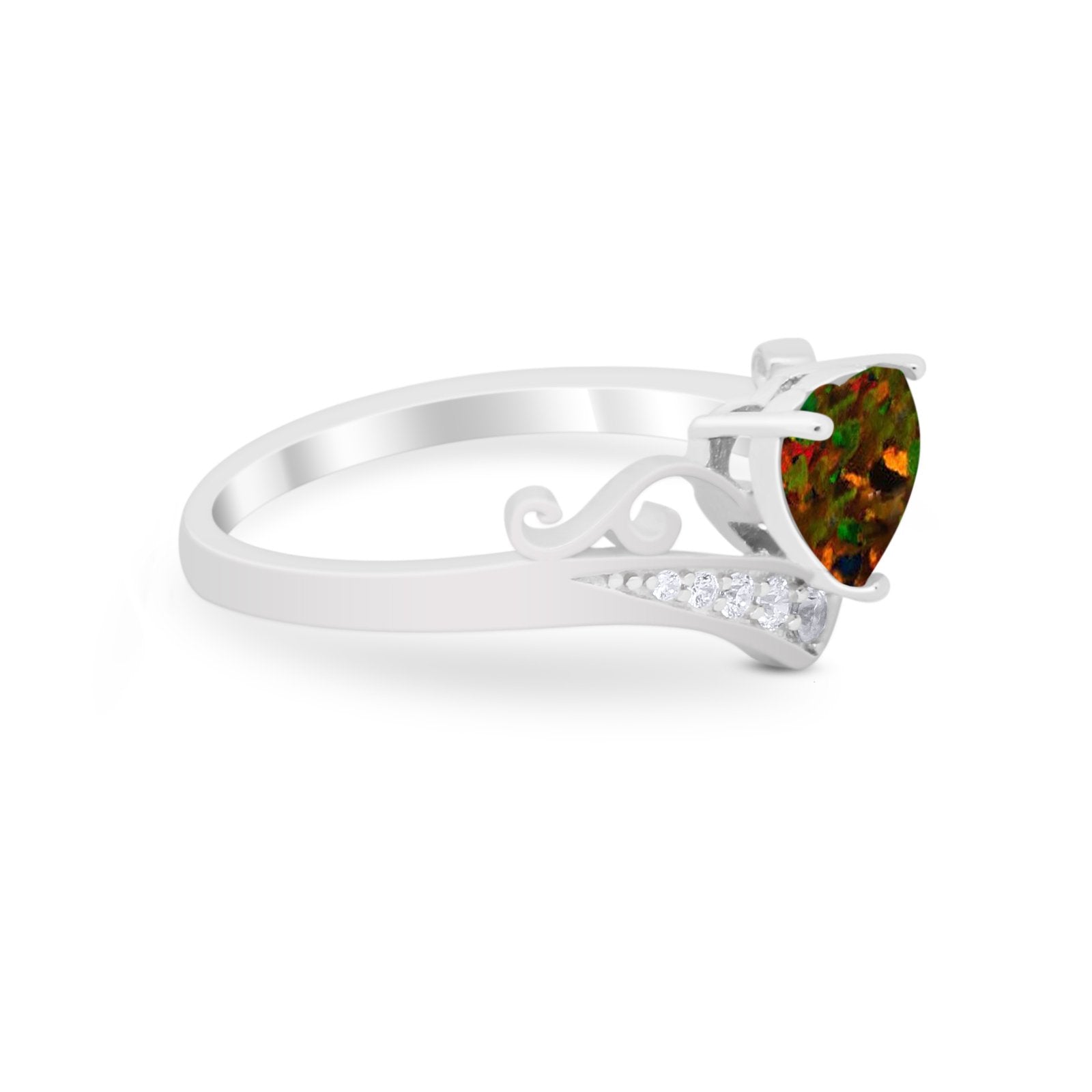 Heart Filigree Thumb Ring Round Simulated Cubic Zirconia 925 Sterling Silver