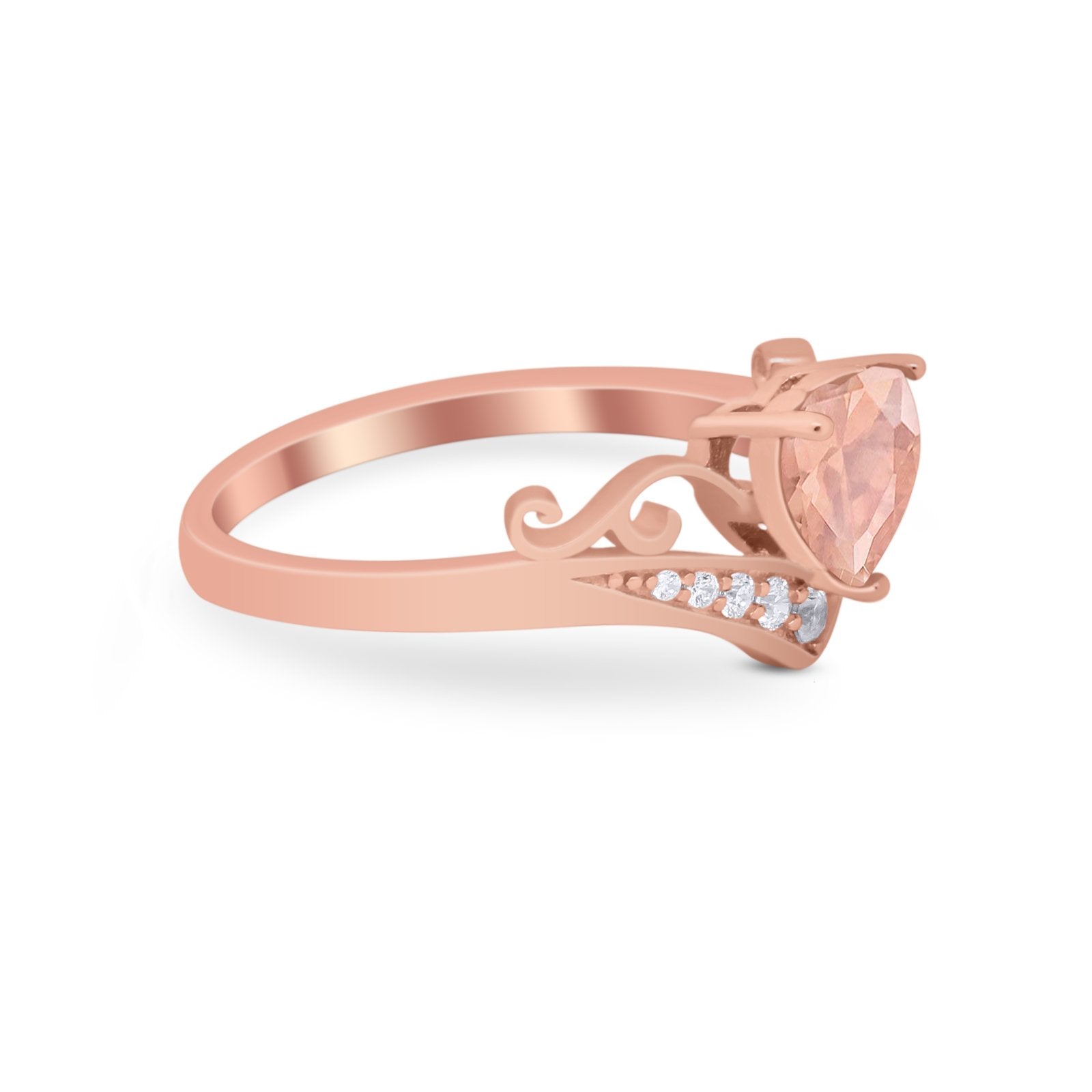 Heart Filigree Thumb Ring Round Simulated Cubic Zirconia 925 Sterling Silver