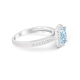 Vintage Emerald Cut Ring Round Simulated Cubic Zirconia 925 Sterling Silver