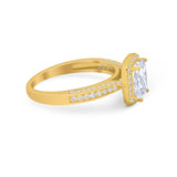 Vintage Emerald Cut Ring Round Simulated Cubic Zirconia 925 Sterling Silver