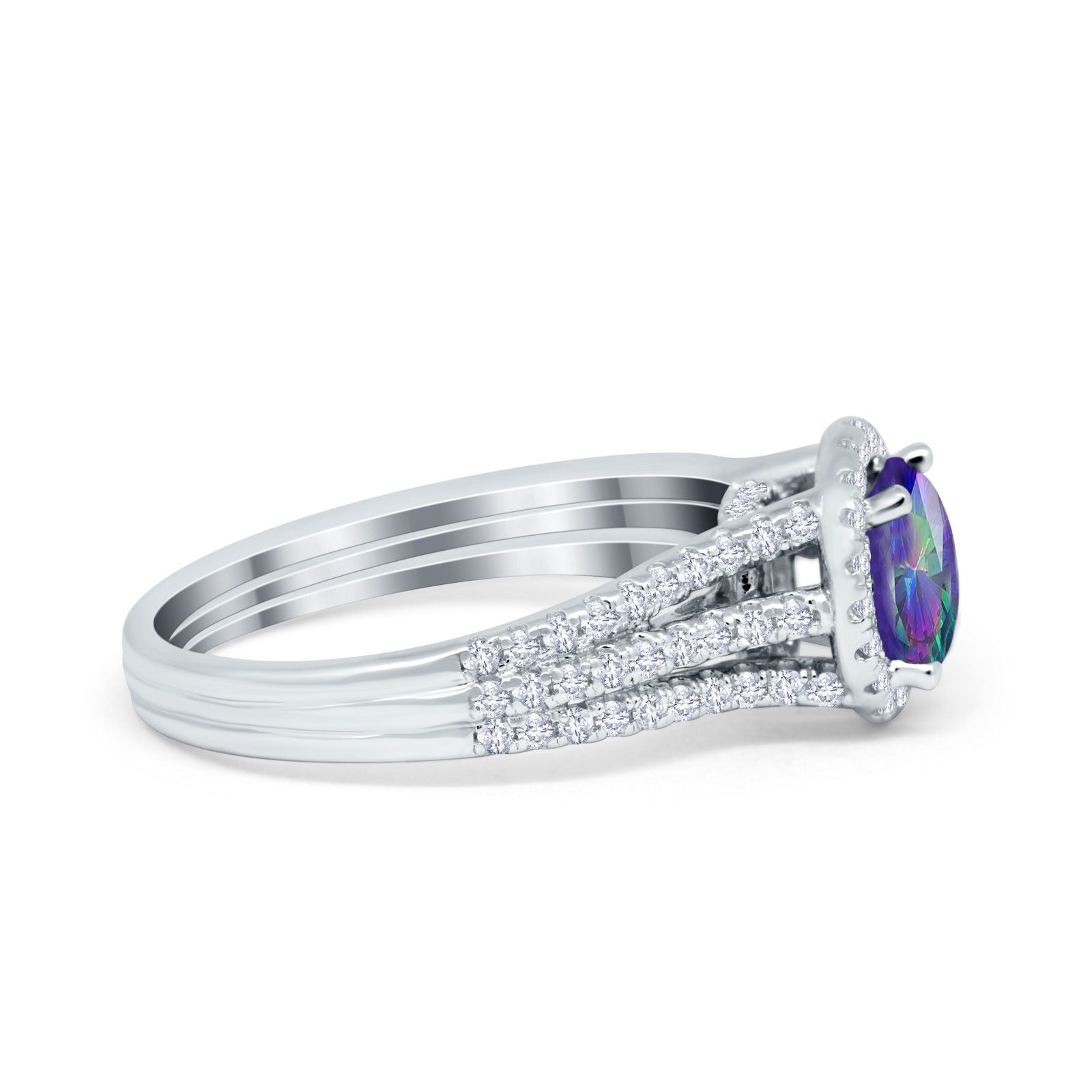 Halo Engagement Ring Accent Dazzling Simulated Cubic Zirconia 925 Sterling Silver