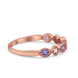 Art Deco Stacking Half Eternity Wedding Ring Simulated Round CZ 925 Sterling Silver