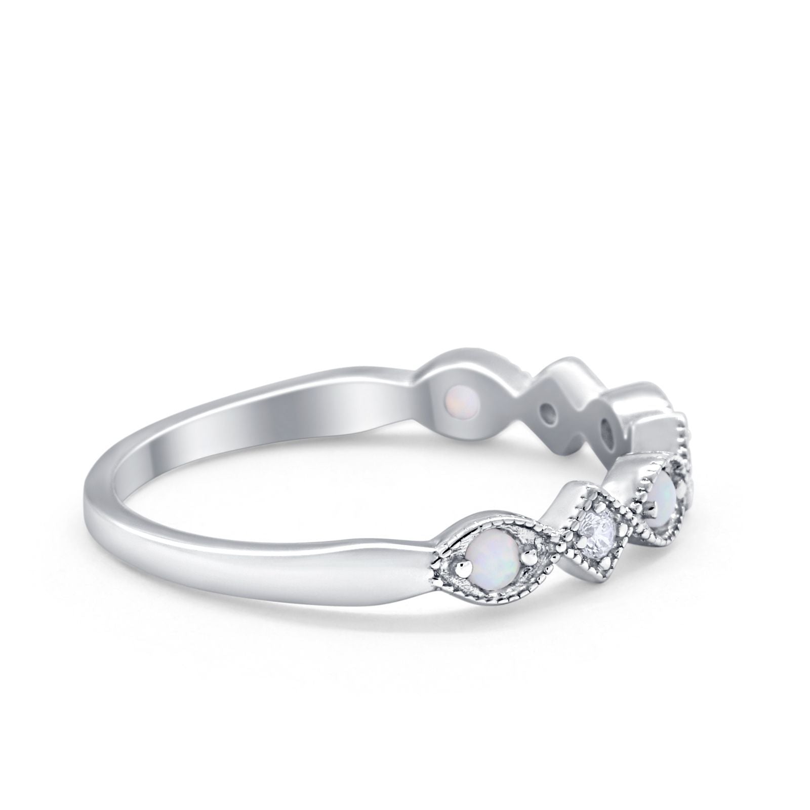 Art Deco Stacking Half Eternity Wedding Ring Simulated Round CZ 925 Sterling Silver