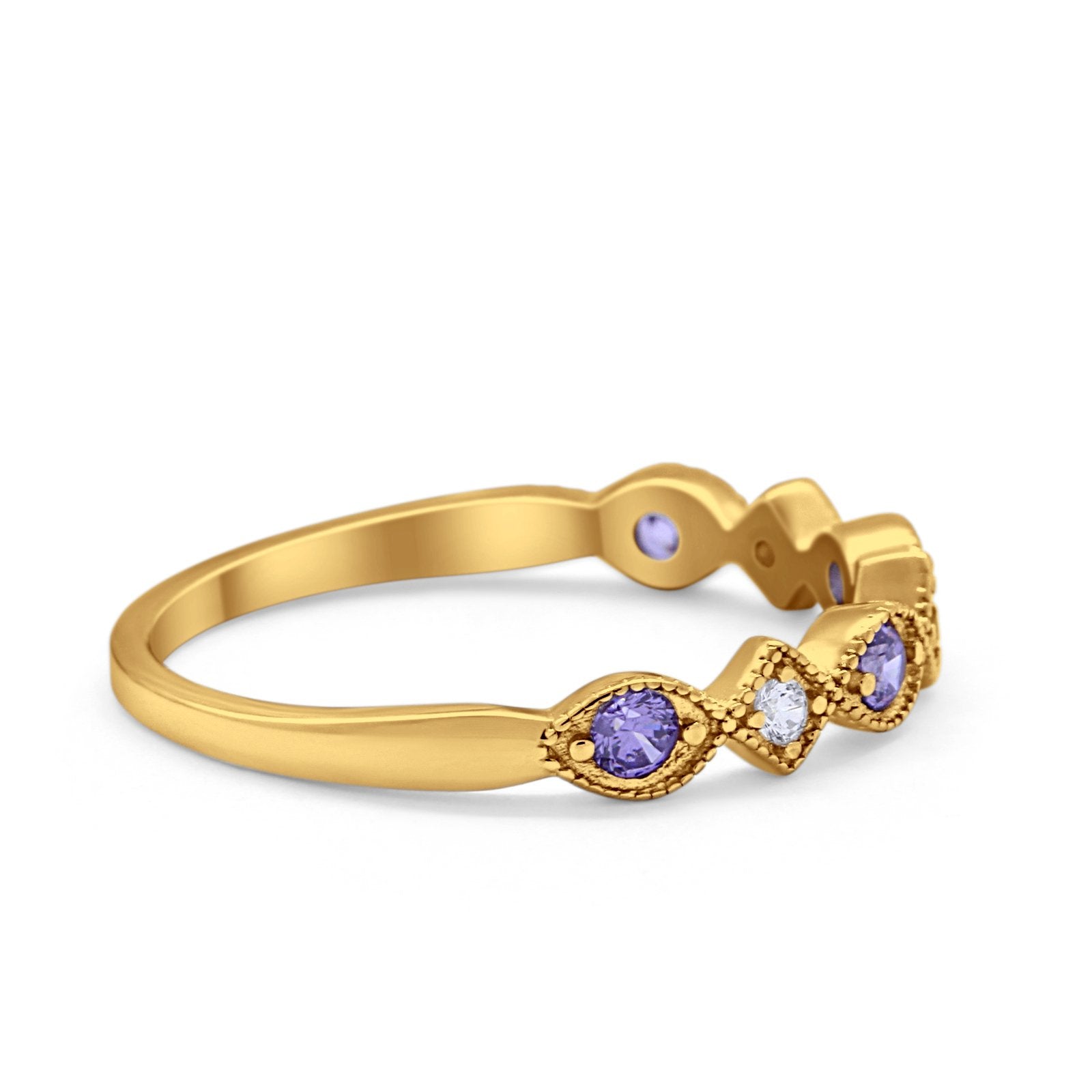 Art Deco Stacking Half Eternity Wedding Ring Simulated Round CZ 925 Sterling Silver