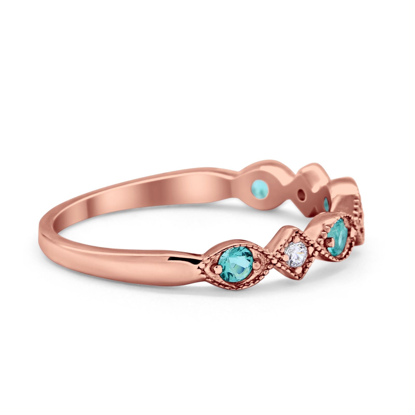 Art Deco Stacking Half Eternity Wedding Ring Simulated Round CZ 925 Sterling Silver