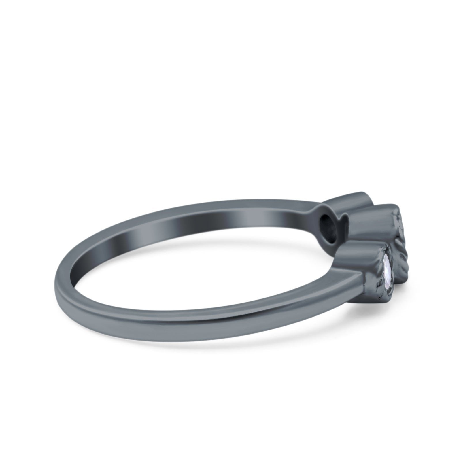 3 Ston Fashion Ring Lab Created White Opal Round Simulated Cubic Zirconia 925 Sterling Silver