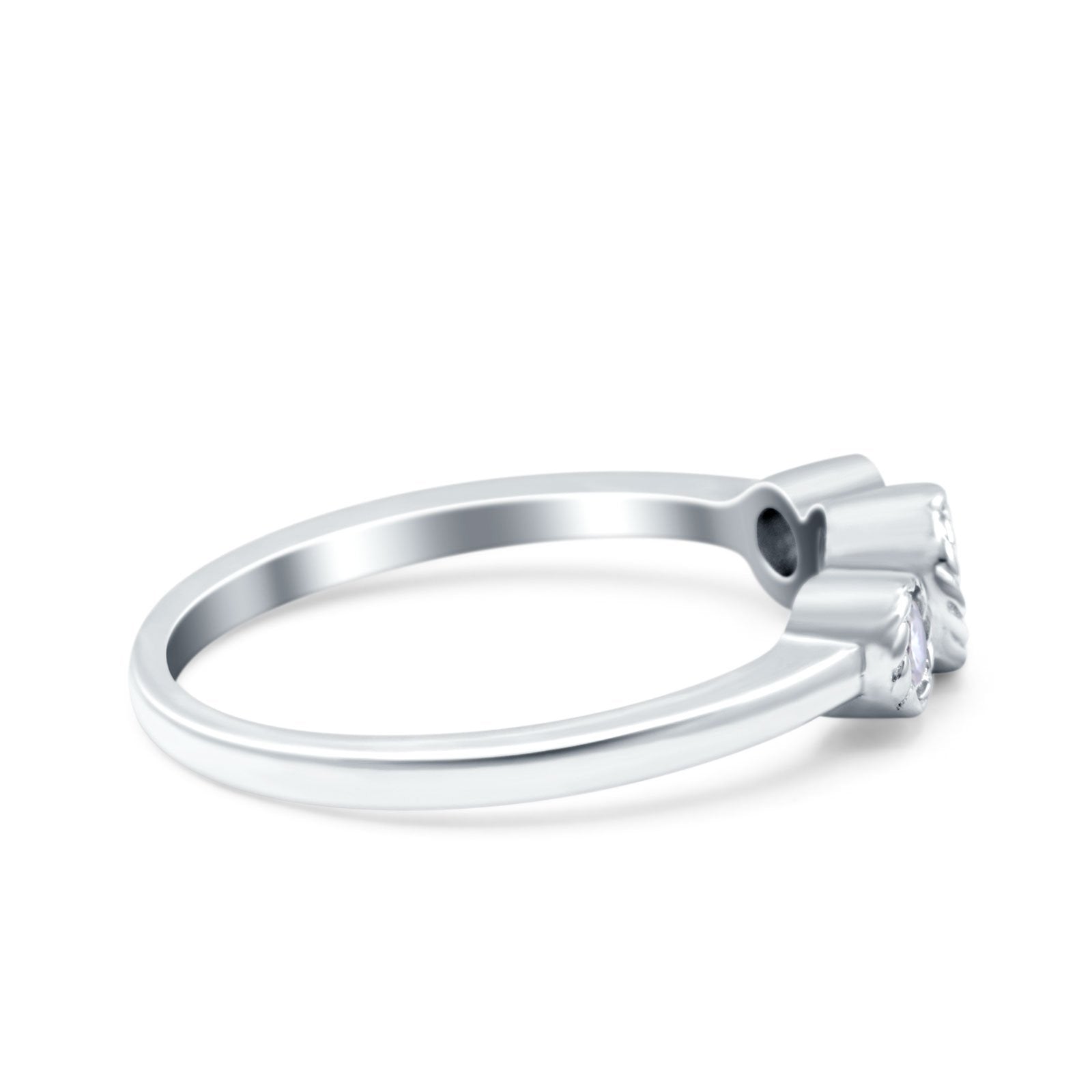 3 Ston Fashion Ring Lab Created White Opal Round Simulated Cubic Zirconia 925 Sterling Silver