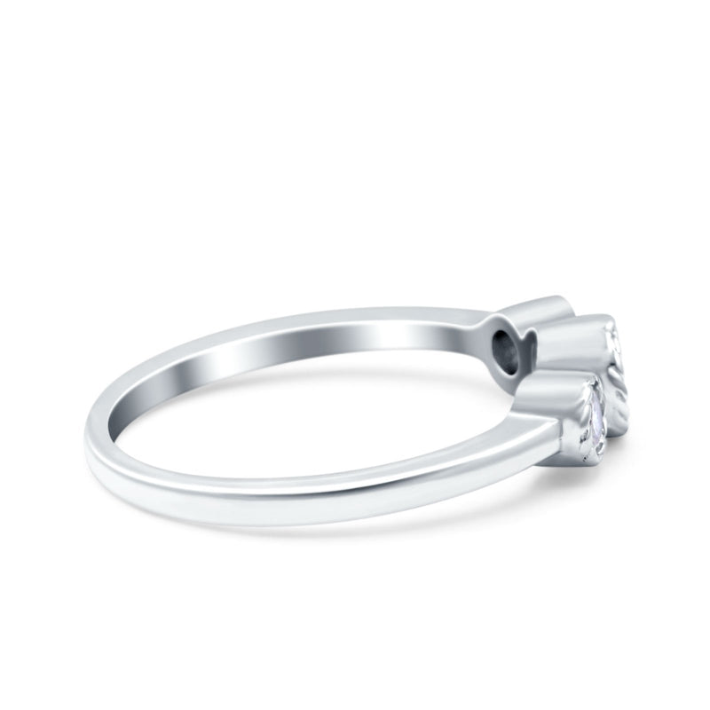 3 Ston Fashion Ring Lab Created White Opal Round Simulated Cubic Zirconia 925 Sterling Silver