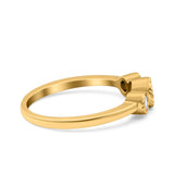 3 Ston Fashion Ring Lab Created White Opal Round Simulated Cubic Zirconia 925 Sterling Silver