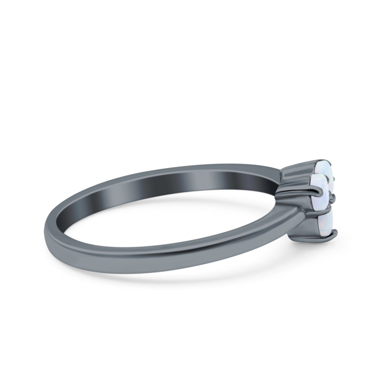 3 Ston Fashion Ring Lab Created White Opal Round 925 Sterling Silver