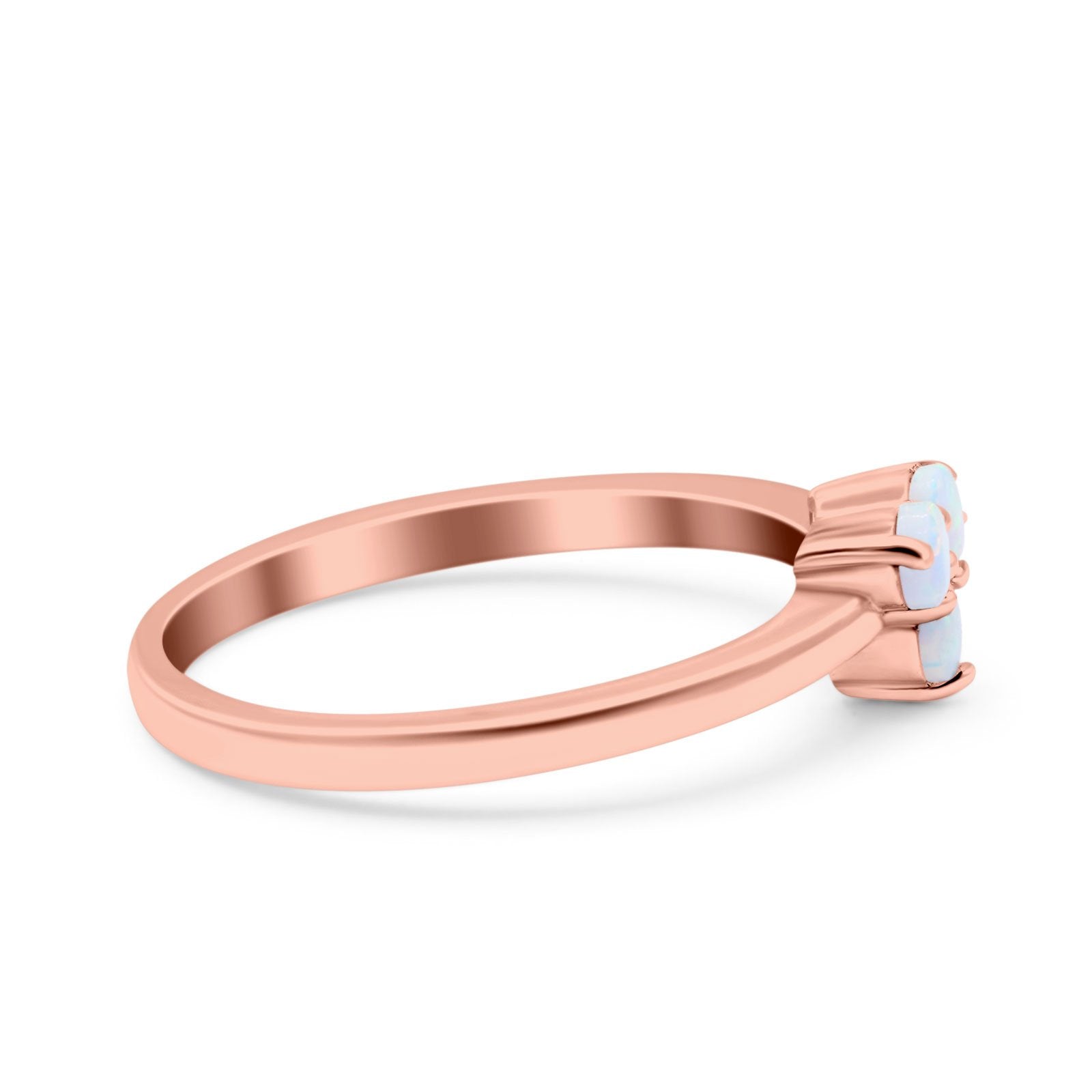 3 Ston Fashion Ring Lab Created White Opal Round 925 Sterling Silver