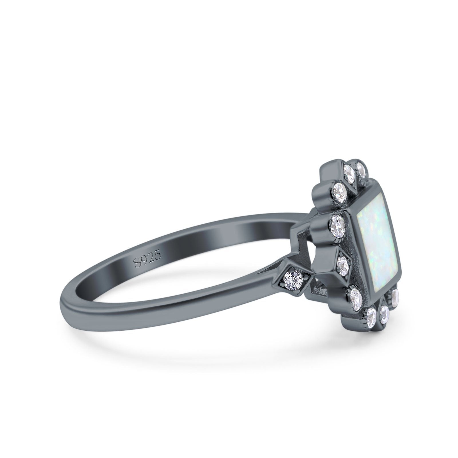 Halo Princess Wedding Engagement Ring Lab Created White Opal Round Simulated Cubic Zirconia 925 Sterling Silver