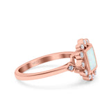 Halo Princess Wedding Engagement Ring Lab Created White Opal Round Simulated Cubic Zirconia 925 Sterling Silver