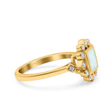 Halo Princess Wedding Engagement Ring Lab Created White Opal Round Simulated Cubic Zirconia 925 Sterling Silver