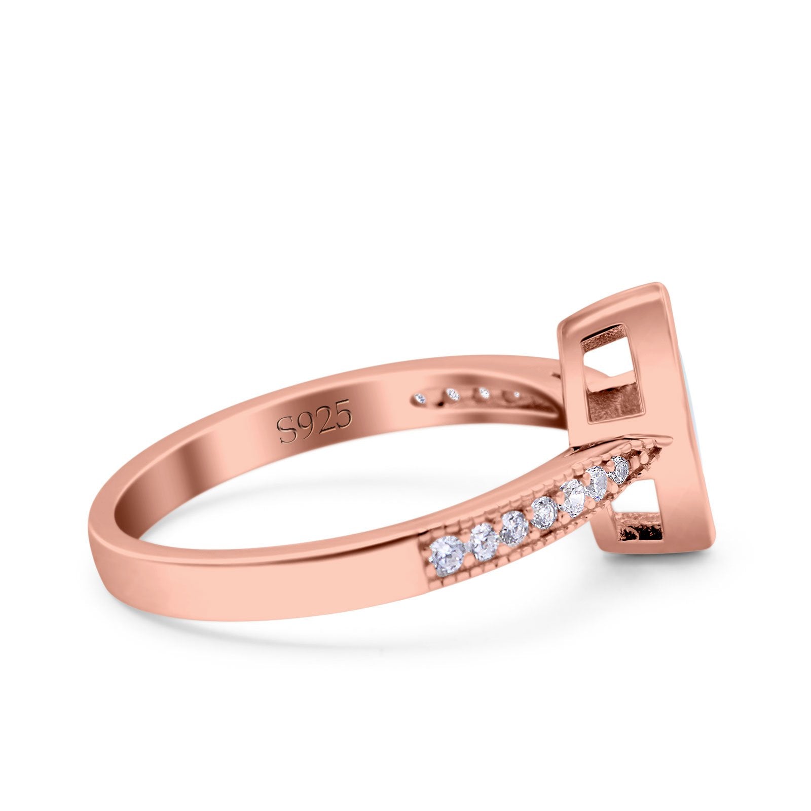 Marquise Art Deco Wedding Engagement Ring Lab Created White Opal Round Simulated Cubic Zirconia 925 Sterling Silver