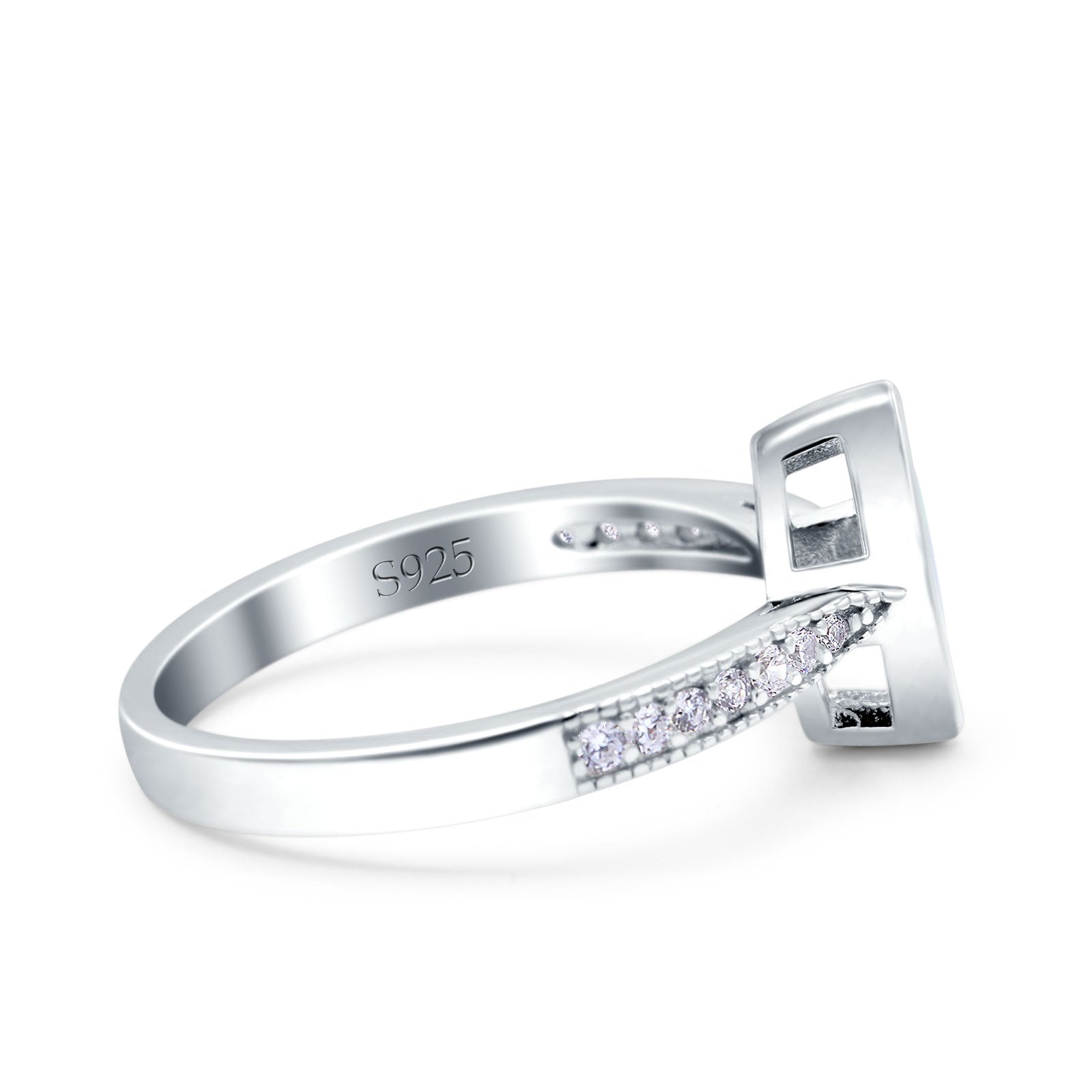 Marquise Art Deco Wedding Engagement Ring Lab Created White Opal Round Simulated Cubic Zirconia 925 Sterling Silver