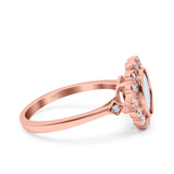 Halo Art Deco Wedding Engagement Ring Lab Created White Opal Round Simulated Cubic Zirconia 925 Sterling Silver