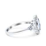 Halo Art Deco Wedding Engagement Ring Lab Created White Opal Round Simulated Cubic Zirconia 925 Sterling Silver