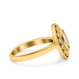 Halo Art Deco Wedding Engagement Ring Lab Created White Opal Round Simulated Cubic Zirconia 925 Sterling Silver