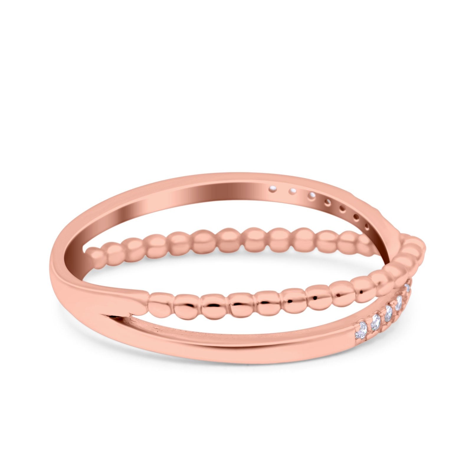 Beaded Criss Cross Wedding Ring Simulated Cubic Zirconia 925 Sterling Silver