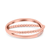 Beaded Criss Cross Wedding Ring Simulated Cubic Zirconia 925 Sterling Silver