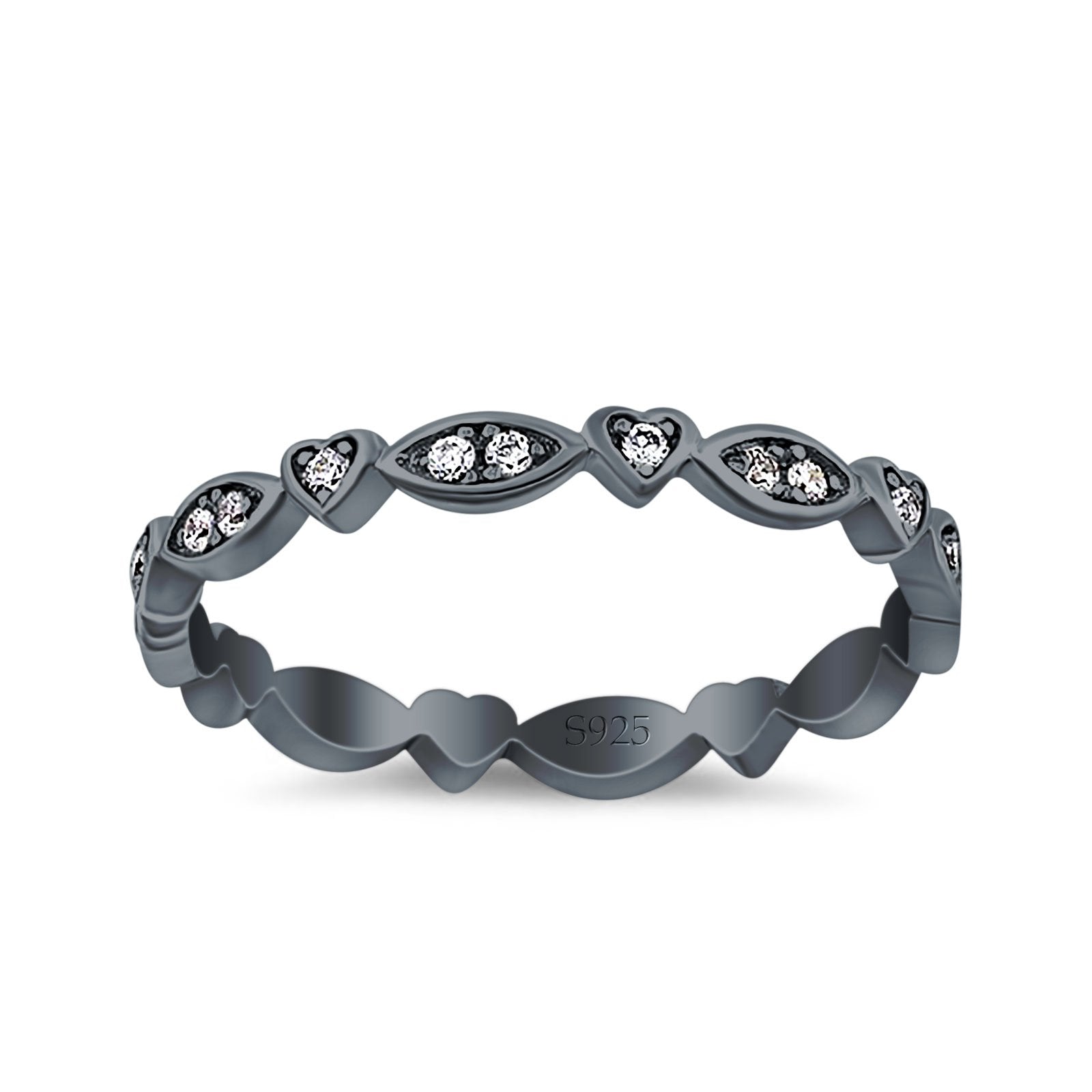 3mm Full Eternity Art Deco Marquise & Heart Wedding Band Simulated Cubic Zirconia 925 Sterling Silver