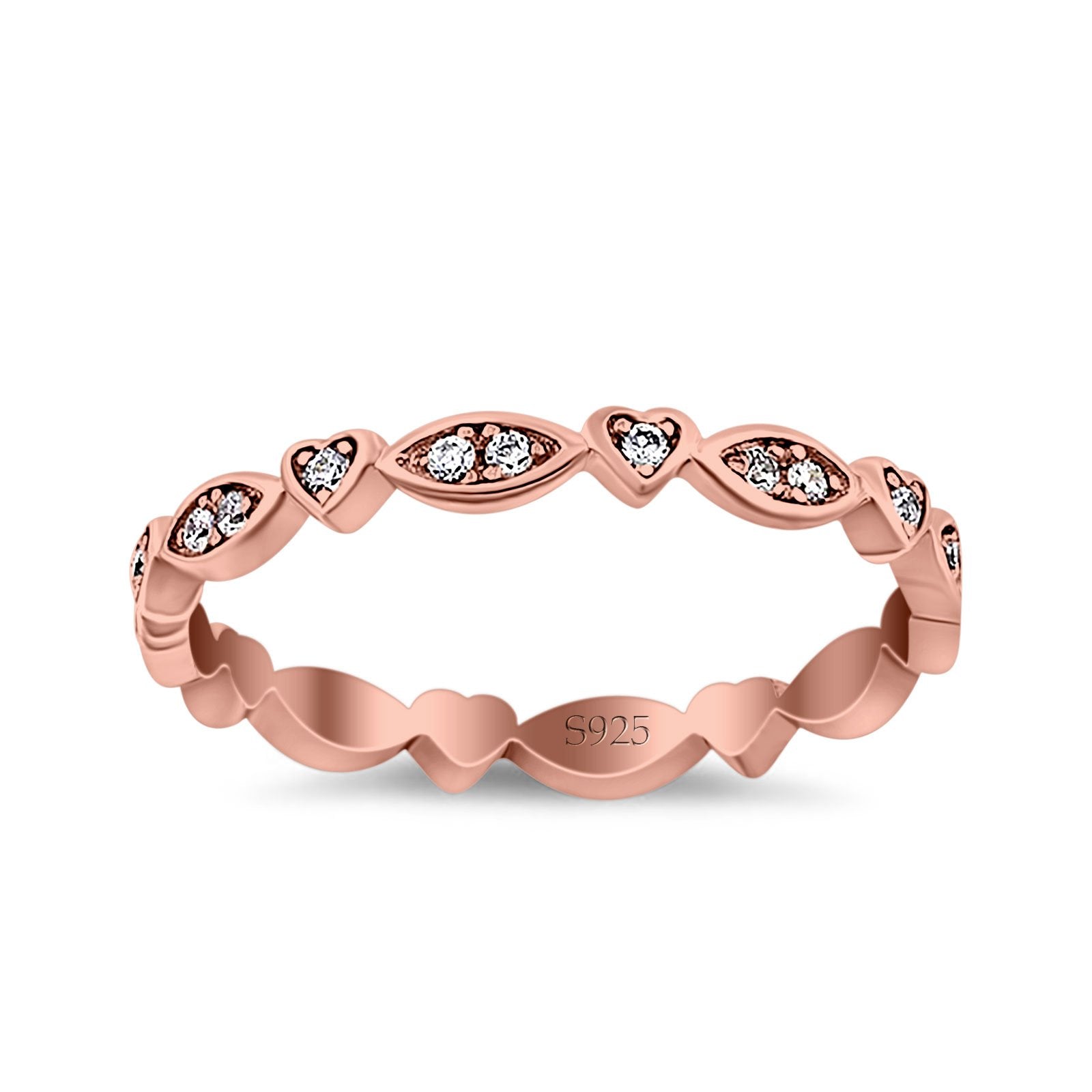 3mm Full Eternity Art Deco Marquise & Heart Wedding Band Simulated Cubic Zirconia 925 Sterling Silver