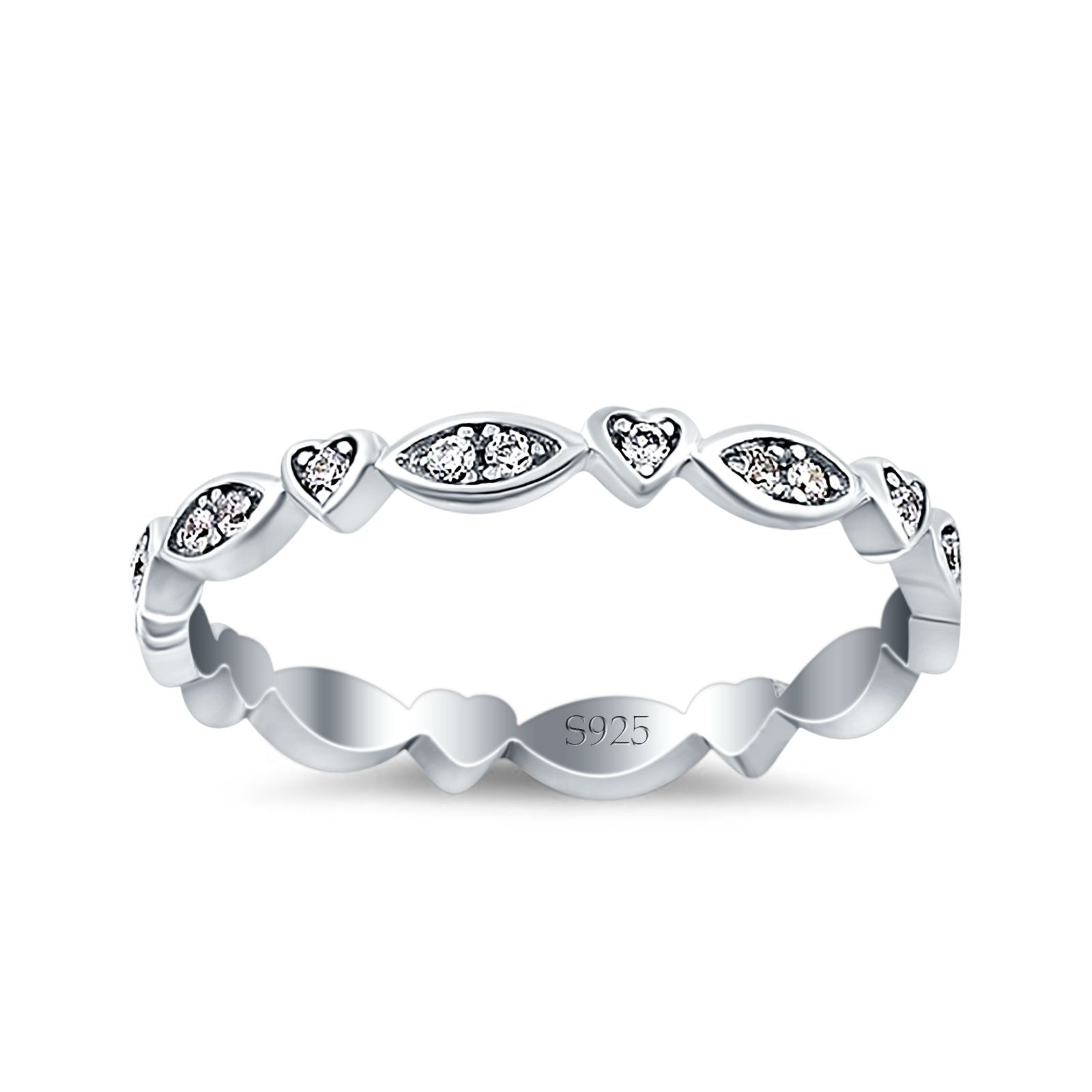 3mm Full Eternity Art Deco Marquise & Heart Wedding Band Simulated Cubic Zirconia 925 Sterling Silver