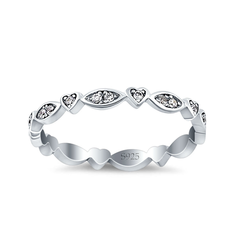 3mm Full Eternity Art Deco Marquise & Heart Wedding Band Simulated Cubic Zirconia 925 Sterling Silver