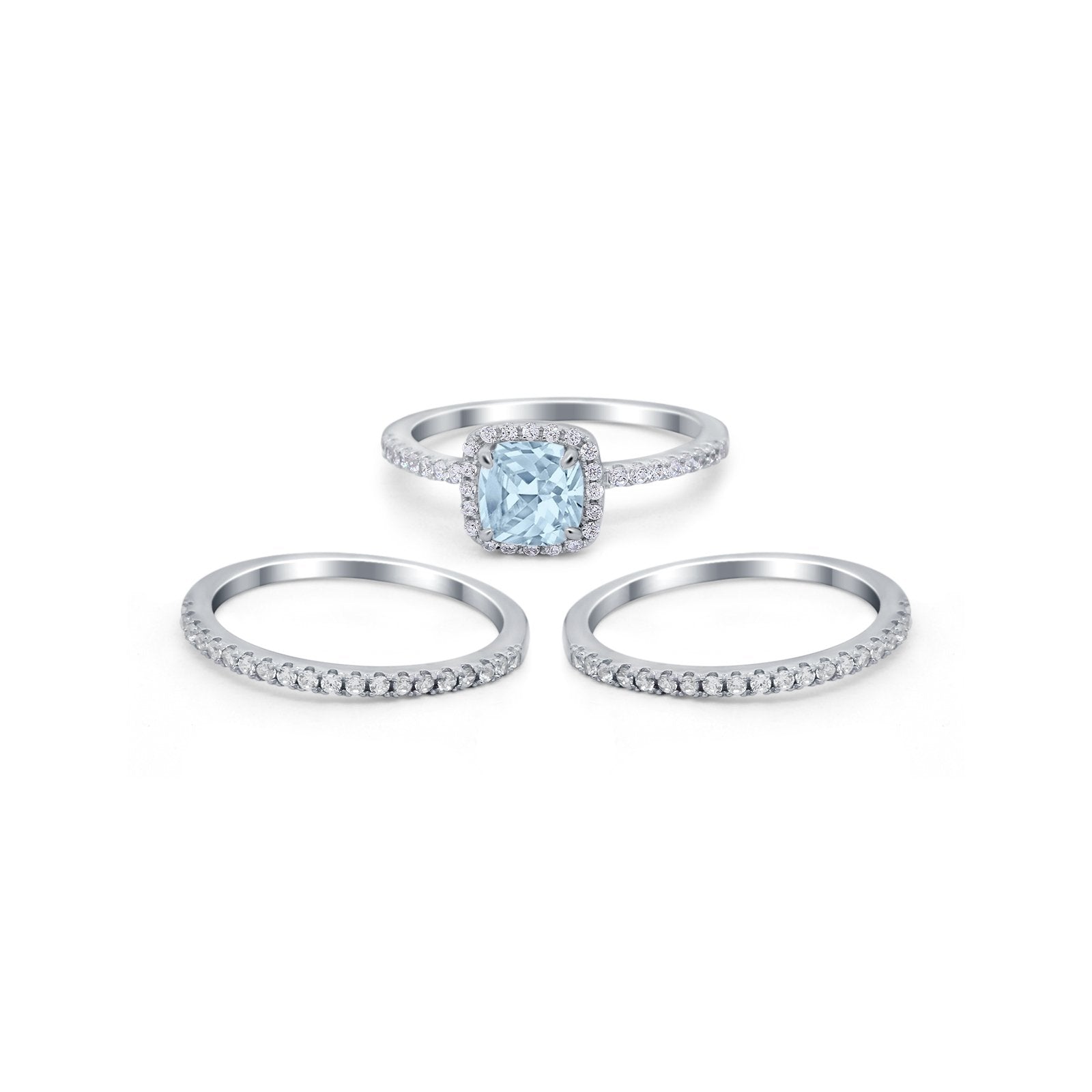 3Piece Wedding Ring Band Round Simulated Cubic Zirconia 925 Sterling Silver