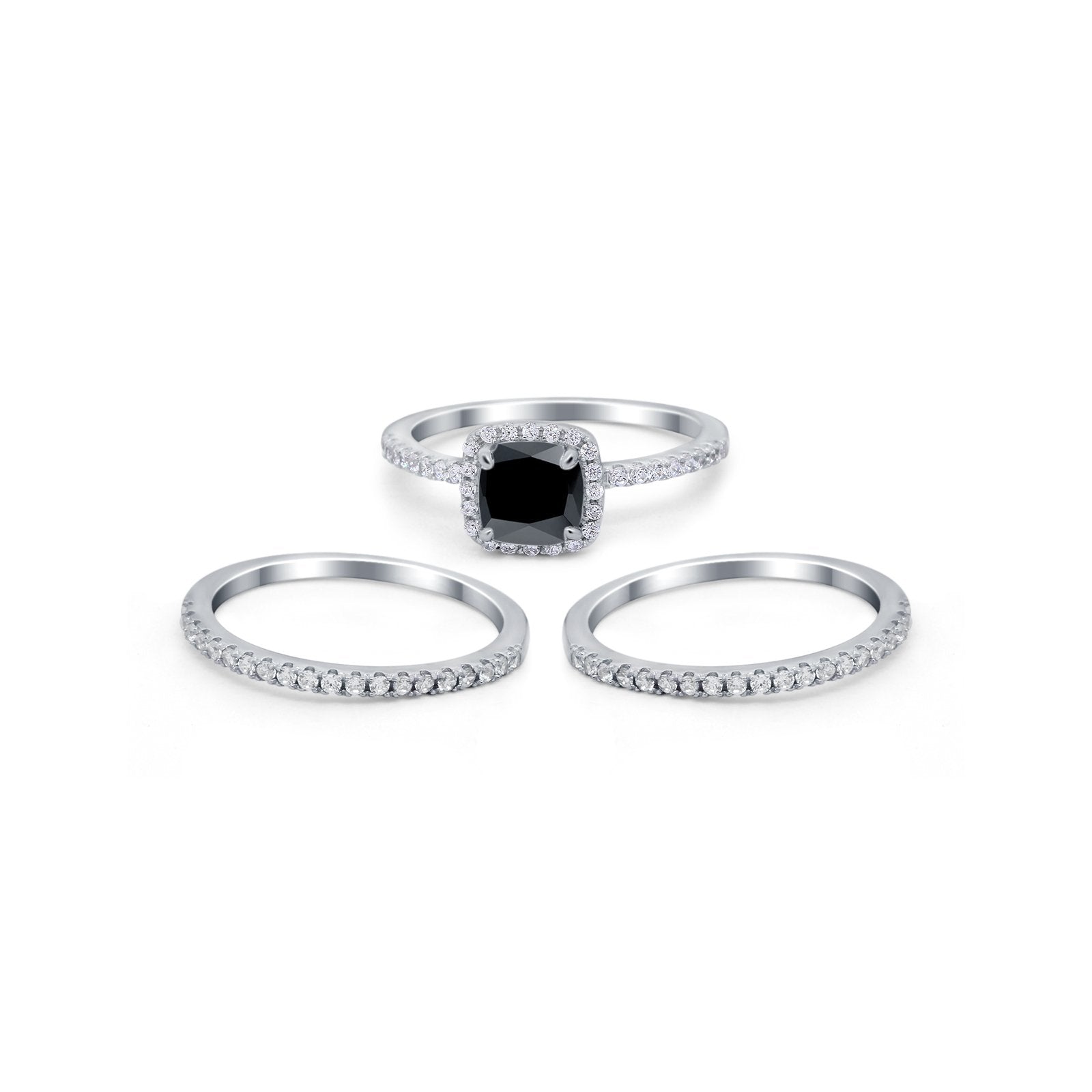 3Piece Wedding Ring Band Round Simulated Cubic Zirconia 925 Sterling Silver
