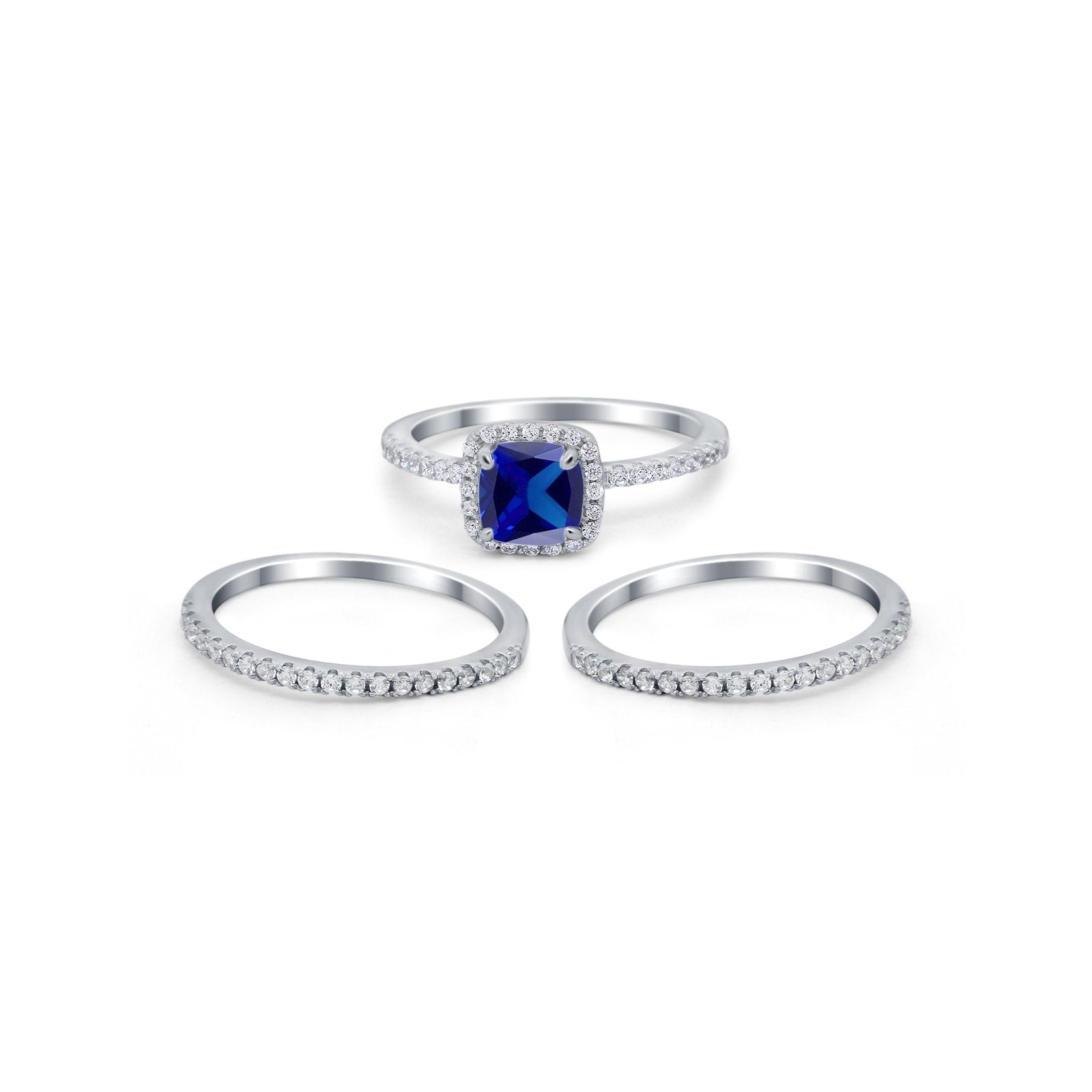 3Piece Wedding Ring Band Round Simulated Cubic Zirconia 925 Sterling Silver