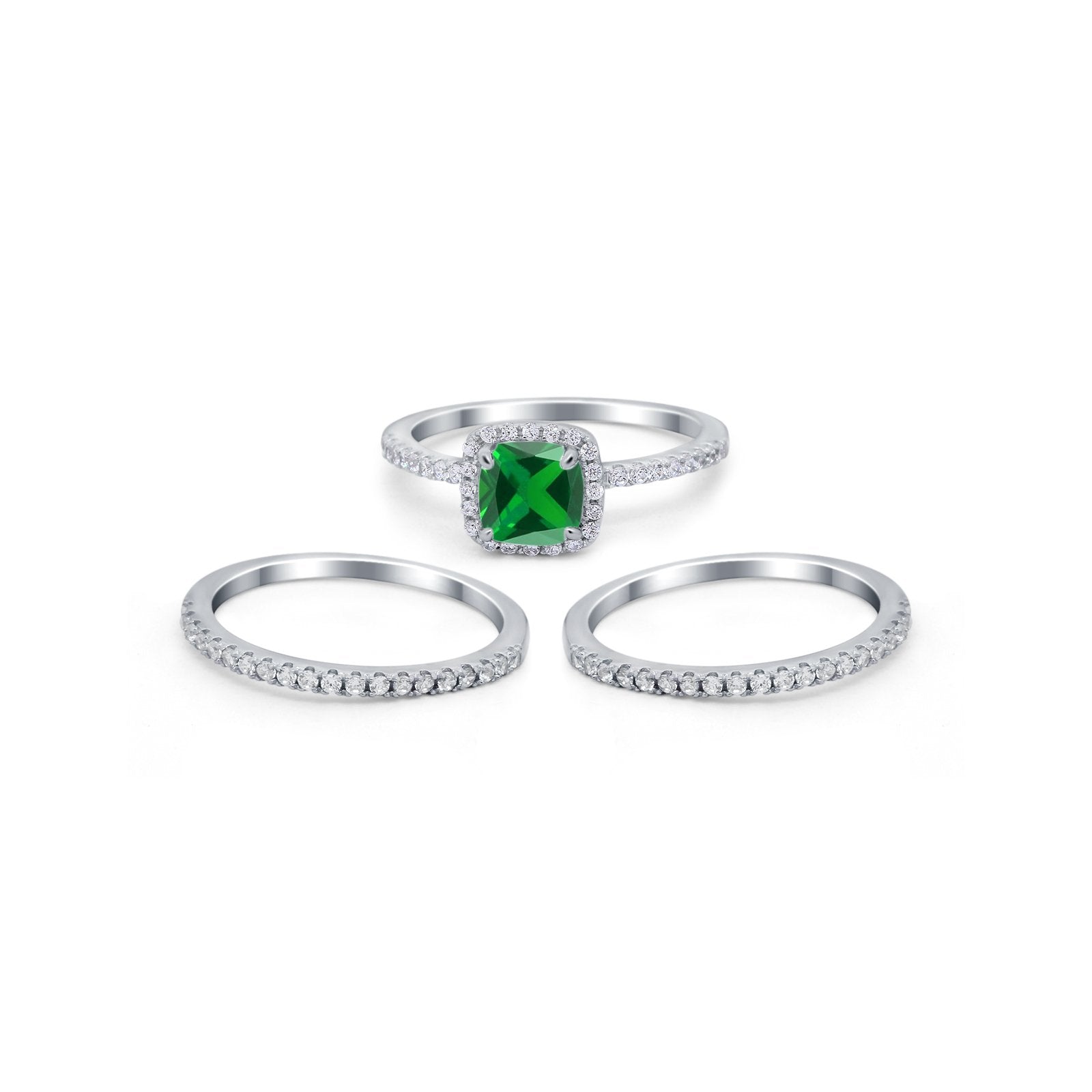 3Piece Wedding Ring Band Round Simulated Cubic Zirconia 925 Sterling Silver