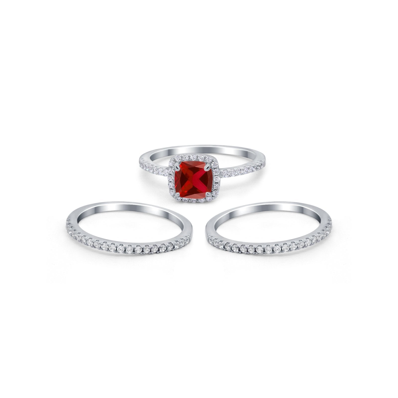3Piece Wedding Ring Band Round Simulated Cubic Zirconia 925 Sterling Silver