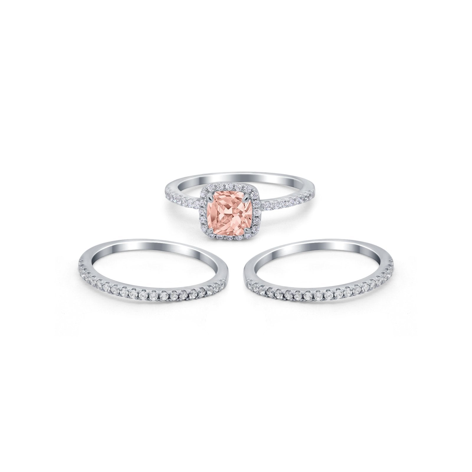 3Piece Wedding Ring Band Round Simulated Cubic Zirconia 925 Sterling Silver