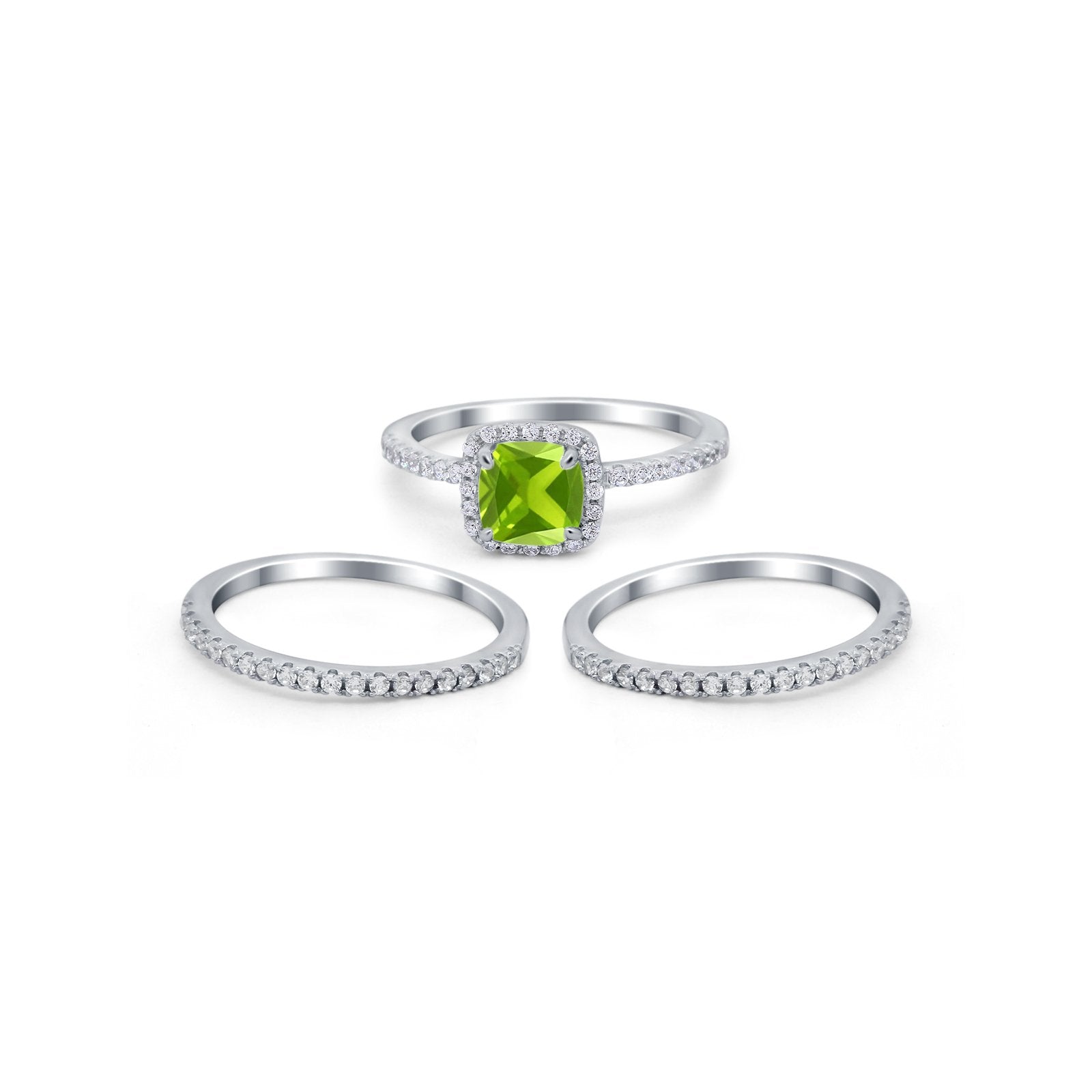 3Piece Wedding Ring Band Round Simulated Cubic Zirconia 925 Sterling Silver