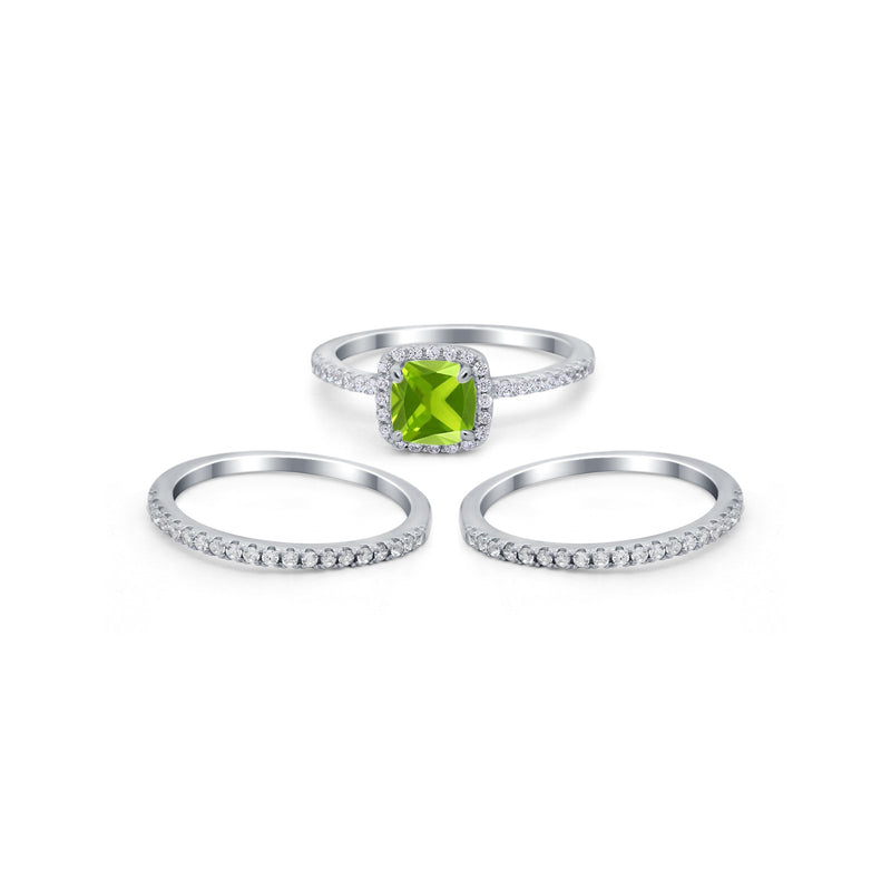 3Piece Wedding Ring Band Round Simulated Cubic Zirconia 925 Sterling Silver