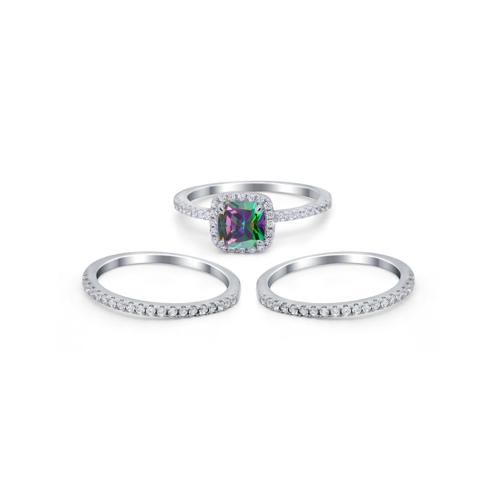 3Piece Wedding Ring Band Round Simulated Cubic Zirconia 925 Sterling Silver
