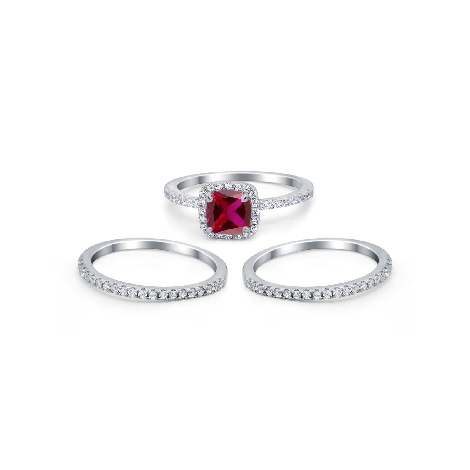 3Piece Wedding Ring Band Round Simulated Cubic Zirconia 925 Sterling Silver