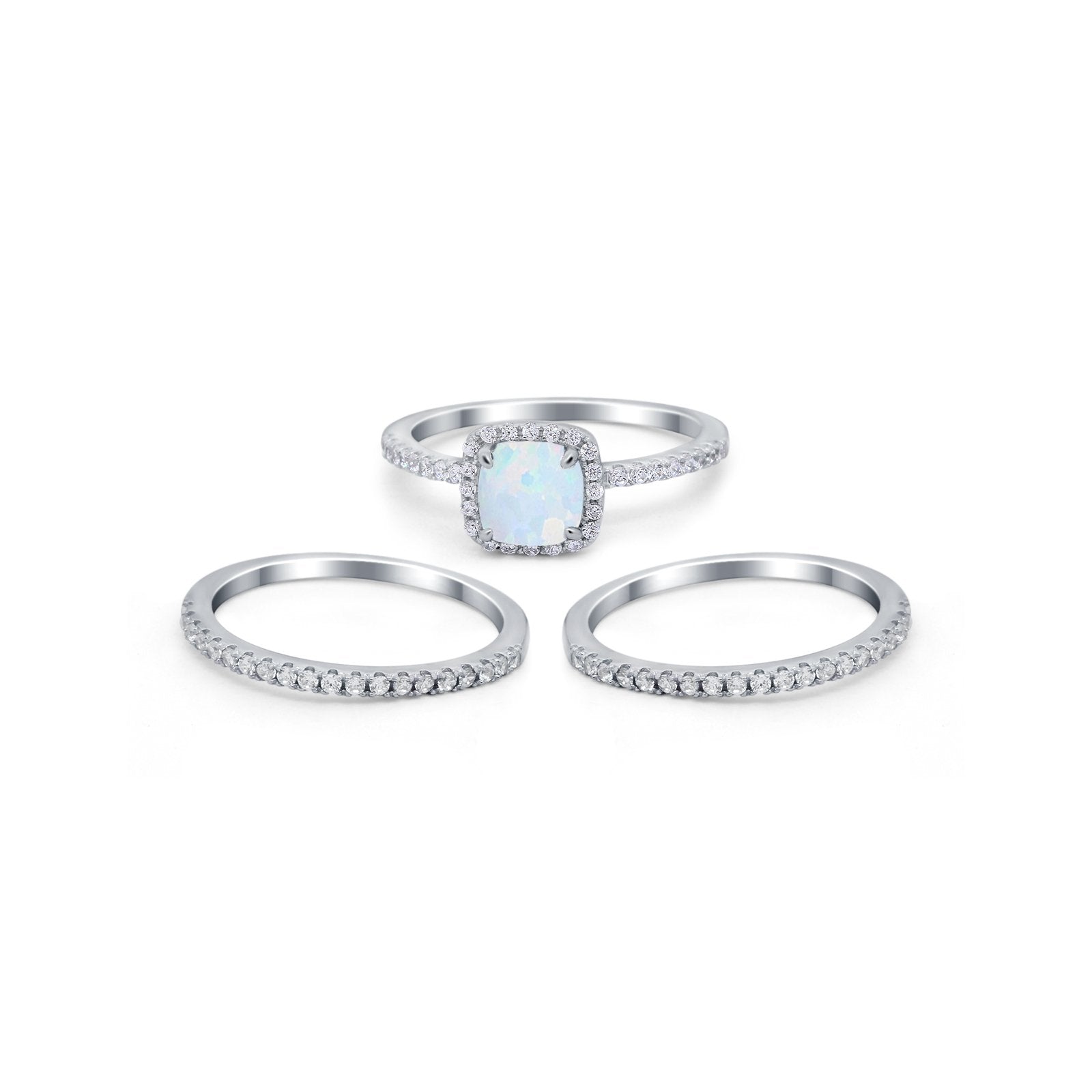3Piece Wedding Ring Band Round Simulated Cubic Zirconia 925 Sterling Silver