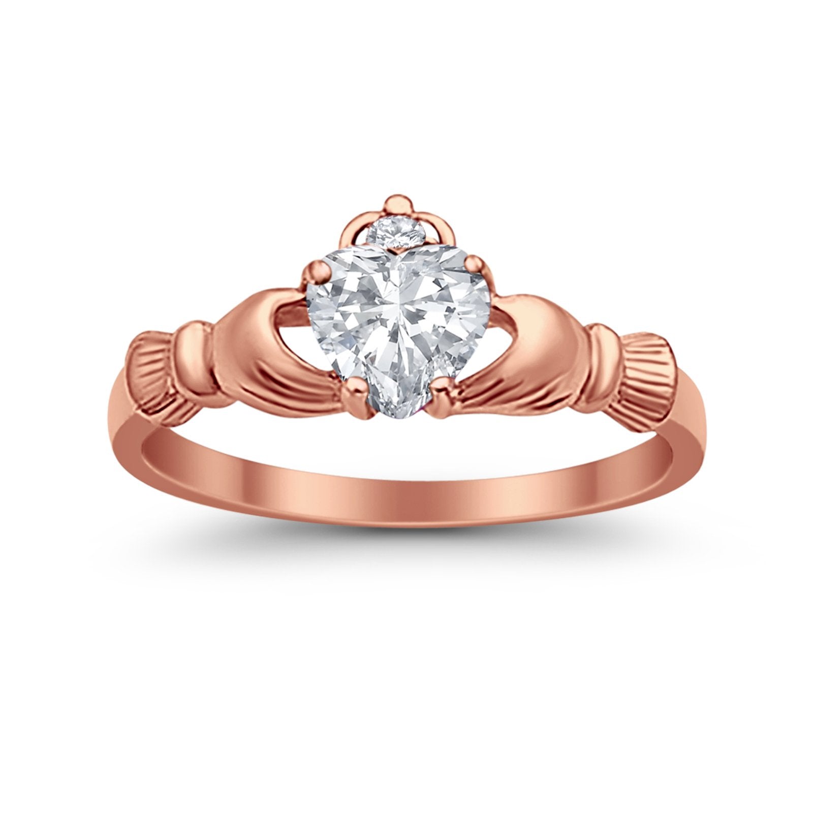 Heart Shape Simulated Cubic Zirconia Claddagh Wedding Ring 925 Sterling Silver