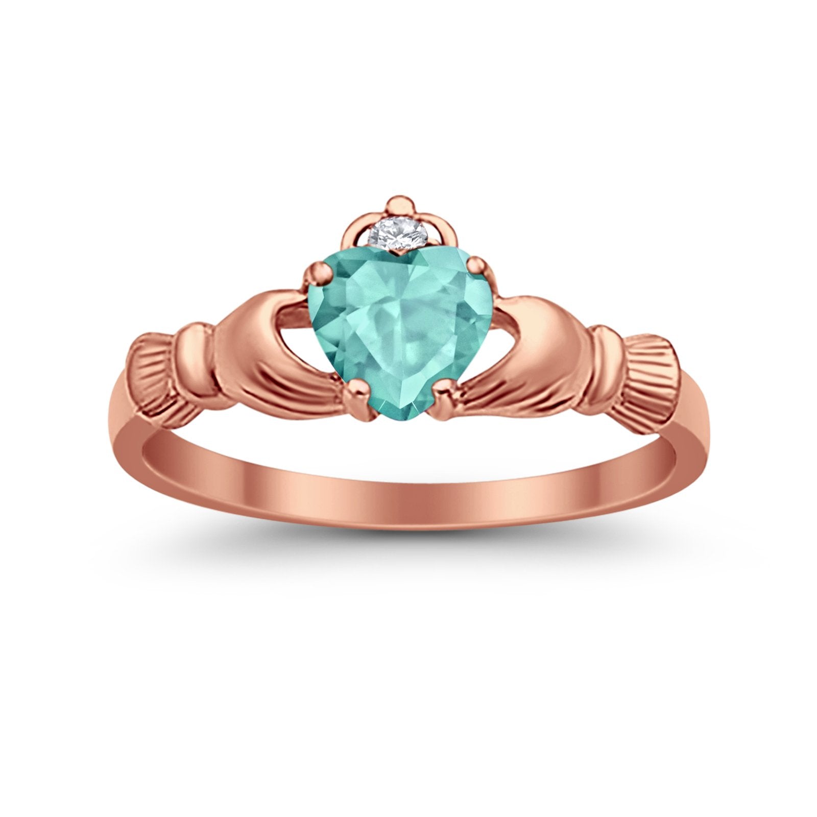 Heart Shape Simulated Cubic Zirconia Claddagh Wedding Ring 925 Sterling Silver