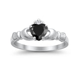 Heart Shape Simulated Cubic Zirconia Claddagh Wedding Ring 925 Sterling Silver