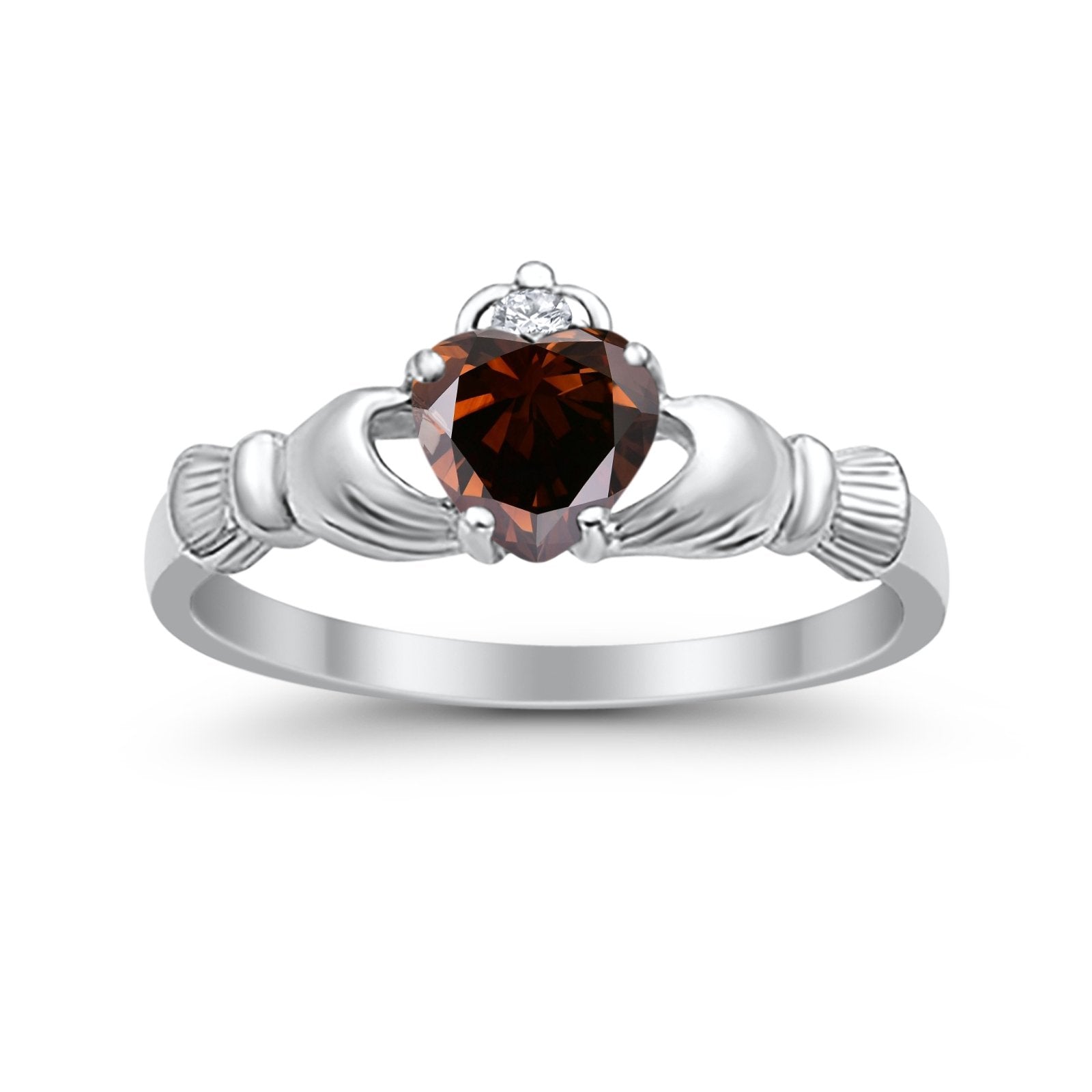 Heart Shape Simulated Cubic Zirconia Claddagh Wedding Ring 925 Sterling Silver