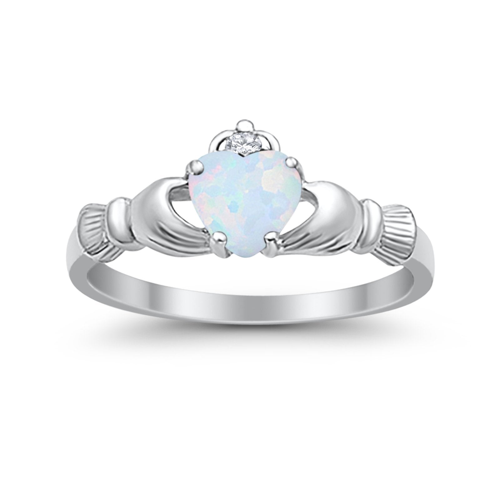 Heart Shape Simulated Cubic Zirconia Claddagh Wedding Ring 925 Sterling Silver